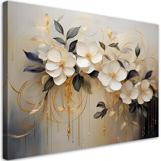 Leinwandbild, Blumen weiß bemalt