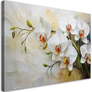 Leinwandbild, Weiß bemalte Blumen