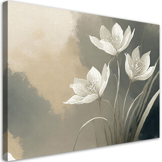 Leinwandbild, Blumen abstraktes Beige