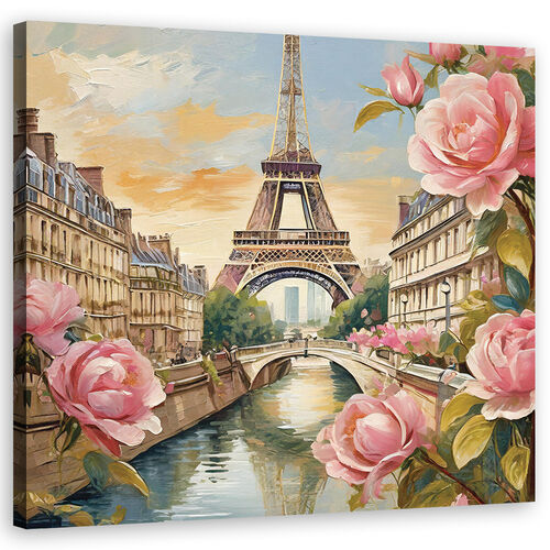 Leinwandbild, Paris, Eiffelturm, Blumen, Rosen