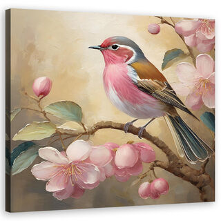Leinwandbild, Vogel, Blumen, Vintage