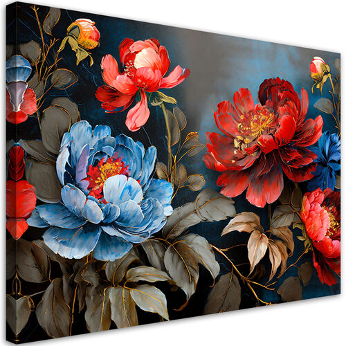 Leinwandbild, Bemalte Blumen Botanik Natur