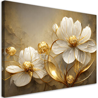 Leinwandbild, Goldblumen abstrakter Glamour