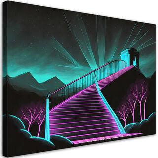 Leinwandbild, Neontreppen abstrakt 3D