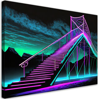 Leinwandbild, Neontreppen futuristische Zusammenfassung