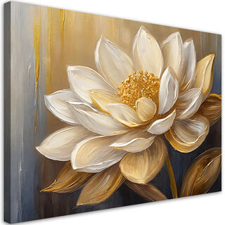 Leinwandbild, Blumen bemalt Gold Glamour