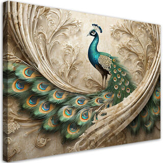 Leinwandbild, Vogeltiere Pfau beige