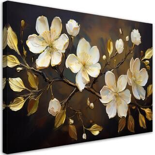 Leinwandbild, Weiße Blumen auf einem Zweig