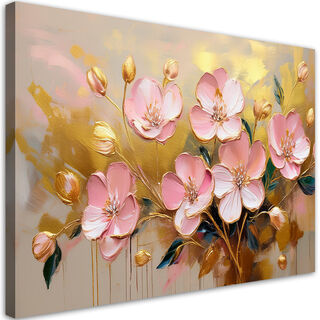 Leinwandbild, Abstraktes rosa Blumen-Glamour-Gold