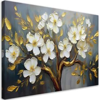 Leinwandbild, Weiße Blumen pflanzen Baum