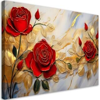 Leinwandbild, Rosen-Goldblumen-Marmorhintergrund