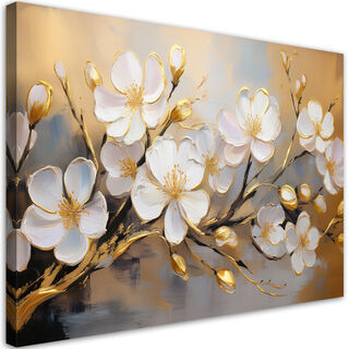 Leinwandbild, Moderner Zweig mit weißen Blumenpflanzen.