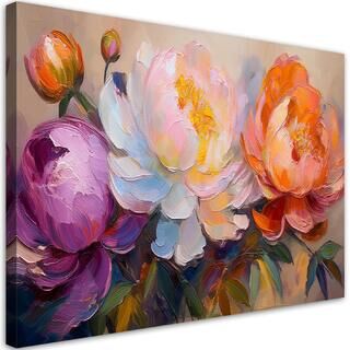 Leinwandbild, Pfingstrosen-Blumen-Pflanzen bunt