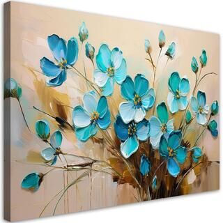 Leinwandbild, Türkisfarbene Blumen, Pflanzen, Naturstrauß