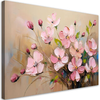 Leinwandbild, Puderrosa Blumen bemalte Pflanzen