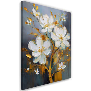 Leinwandbild, Weißgold bemalte Blumen