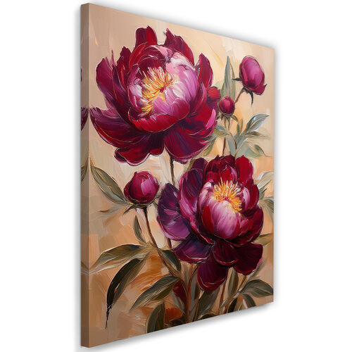 Leinwandbild, Botanische Blume der Burgunder Pfingstrose