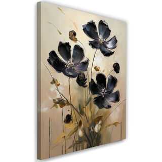 Leinwandbild, Schwarz bemalte botanische Blumen