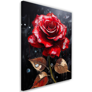 Leinwandbild, Rote Rosen-Regentropfen