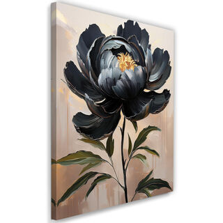 Leinwandbild, Schwarz bemalte Pfingstrosenblume