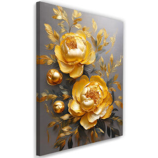 Leinwandbild, Goldener Pfingstrosen-Blumen-Glamour