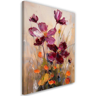 Leinwandbild, Blumen Wiese Natur Burgund