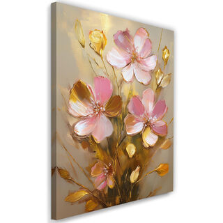 Leinwandbild, Rosa Blumen-Gold-Glamour