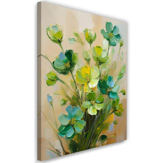 Leinwandbild, Grün bemalte Blume