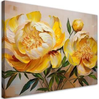 Leinwandbild, Gelbe Pfingstrose bemalte Blume