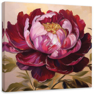 Leinwandbild, Blume Pfingstrose rot bemalt
