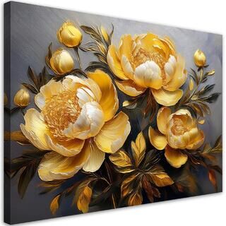 Leinwandbild, Bemalte Pfingstrosengelbe Blume