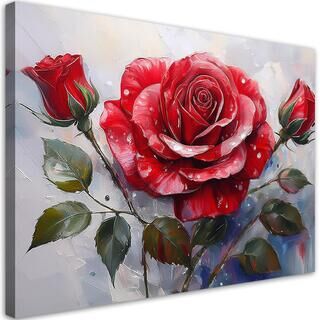 Leinwandbild, Rote Rose bemalte Blume