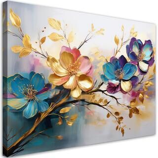 Leinwandbild, Farbige Blätter und Blumen