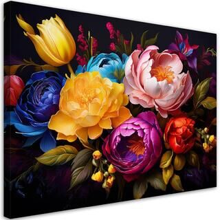 Leinwandbild, Farbiger Pfingstrosen- und Tulpenstrauß