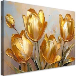 Leinwandbild, Goldene Tulpen bemalte Blumen