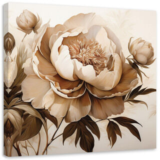 Leinwandbild, Pfingstrosen Blumen in Beige