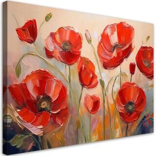 Leinwandbild, Bemalte Mohnblumen rot