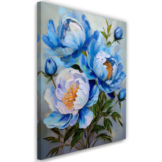 Leinwandbild, Blaue Pfingstrosen bemalte Blume