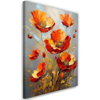 Leinwandbild, Blumen Rote Mohnblumen Natur Gold