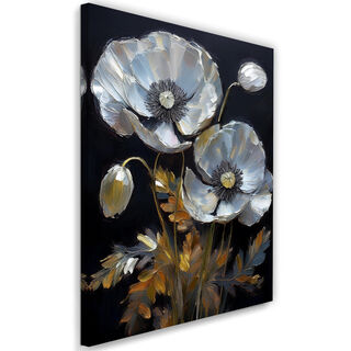 Leinwandbild, Bemalte Mohn-Silberblumen
