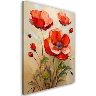 Leinwandbild, Rote Mohnblumen auf beigem Hintergrund