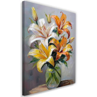 Leinwandbild, Lilienblüten in einer bemalten Vase