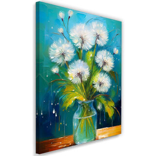 Leinwandbild, Kugelfischblumen in einer Vase Türkis