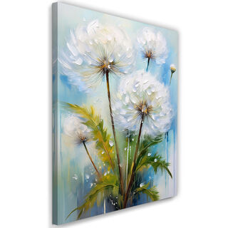 Leinwandbild, Kugelfischblumen auf türkisfarbenem Hintergrund