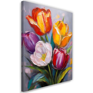 Leinwandbild, Tulpen bemalt Farbige Blumen 3D