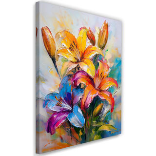 Leinwandbild, Bemalte farbige Lilienblumen
