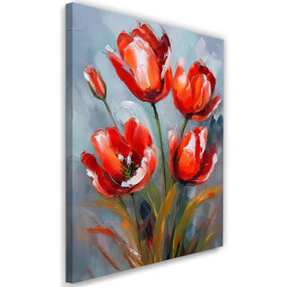 Leinwandbild, Bemalte rote Mohnblumen Naturblumen