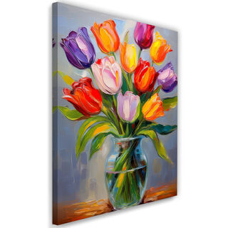 Leinwandbild, Farbige Tulpen in einer Vase. Blumen
