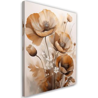 Leinwandbild, Bemalte Mohnblumen in Sepia
