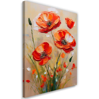 Leinwandbild, Rote Feldbemalte Mohnblumen